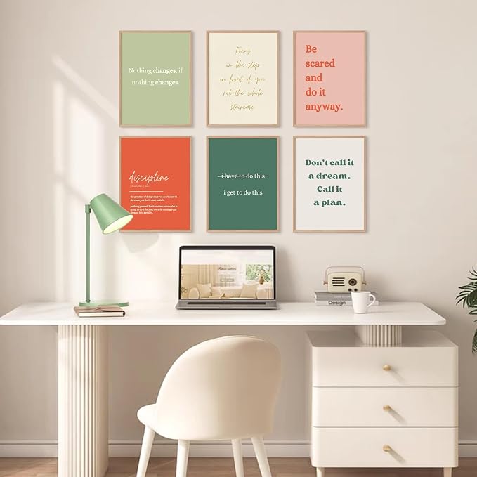Office Wall Art Motivational Posters Inspirational Quote Canvas Wall Decor Office Positive Pictures Inspirational Classroom Art Motivational Work Prints for Gym Home 8x10 Inch Unframed Set of 6