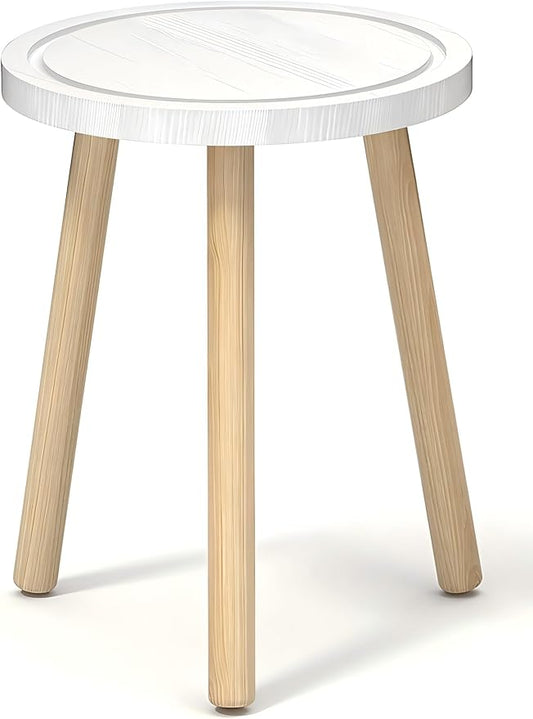 Wood Plant Stands Indoor, 16.7" Tall Plant Stand Outdoor Mid-Century Plant Stool, Single Plant Table Modern Small Round Side/End Table for Living Room, Balcony, Office(White)