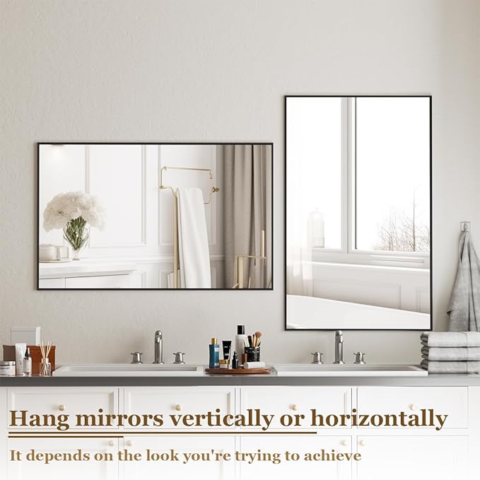 BEAUTYPEAK Black Bathroom Wall Mirror - 30" x 40" Rectangular Mirror with Metal Frame, Hangs Horizontal or Vertical for Living Room Bedroom Bathroom Entryway