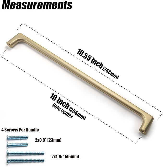 Goo-Ki Light Brass Cabinet Pulls with 10'' Hole Centers, Modern Style Zinc Alloy Cabinet Handles for Dresser,Wardrobe,Cupboard- 6 Pack