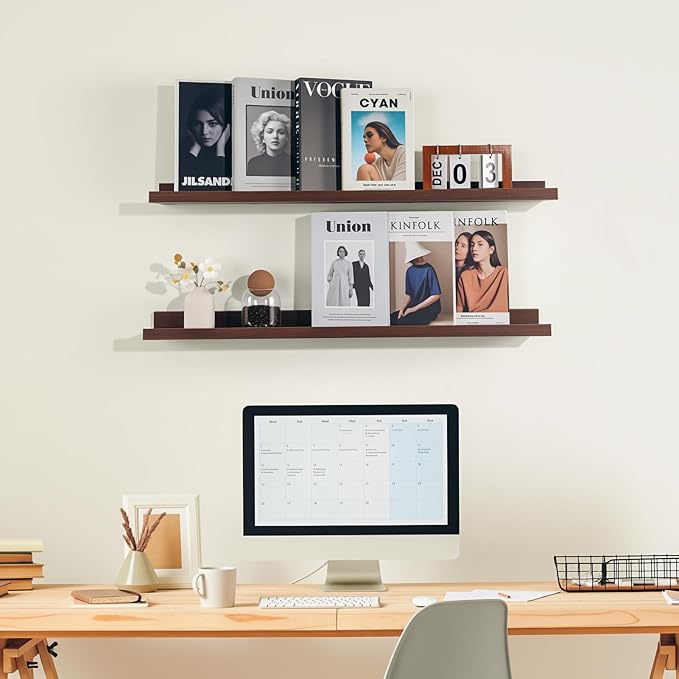 NEXHOME PRO Floating Shelves for Wall Set of 2,24 Inches Picture Ledge Shelf, Kids Bookshelf Wall Mounted for Living Room Bedroom Bathroom Kitchen, Easy Install,Walnut