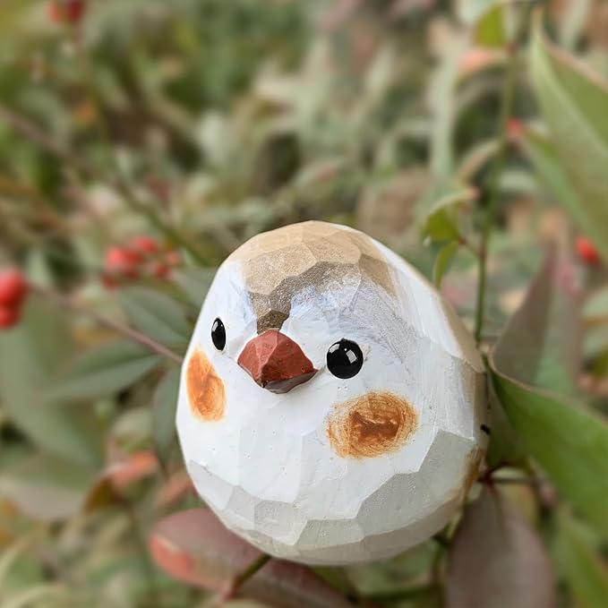Bird Figurines Hand Carved Painted Wooden Statues for Home Decor, Gift for Bird Lovers,Housewarming, Birthday, Christmas, Anniversaries (NO.08-Brown Zebra Finch)