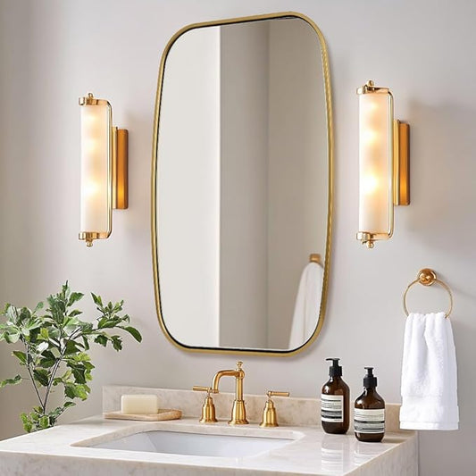 ANDY STAR Brushed Gold Oval Bathroom Mirror, 24x40 Inch Brass Oblong Mirrors for Wall, Modern Vanity Mirror in Stainless Steel Metal Tube Frame, Wall Mount Horizontal or Vertical