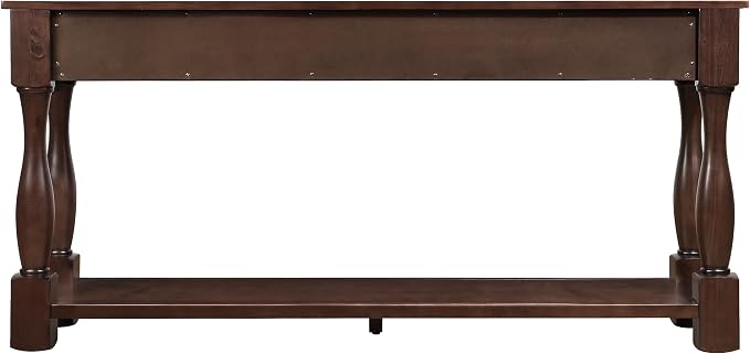 Merax Console Table with 4 Drawers, Retro Entryway Table with Open Storage Shelf for Entryway, Wood Side Table with Thick Legs for Living Room Bedroom, Espresso