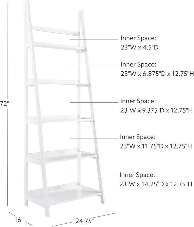 Melissa White Mid Century Five Shelf Ladder Bookcase by Linon
