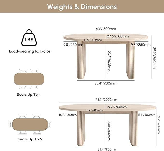 homary Oval Extendable Dining Table 63"–79", Japandi Wooden Kitchen & Dining Room Table for 4–6 with Pedestal Base (Table Only)