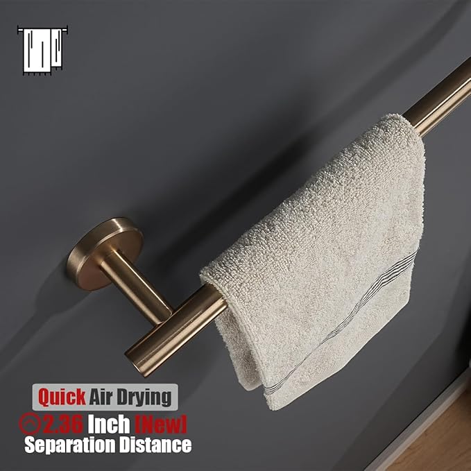 JQK Champagne Bronze Towel Bar, 20.5 Inch 304 Stainless Steel Thicken 0.8mm Towel Rack Bathroom, Towel Holder Wall Mount, Useable Length 18 Inch, TB110L18-CB