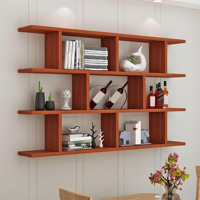Wall Mounted Floating Shelves Modern Bookcase Storage Shelf Open Hanging Wall Shelves Bookshelf for Home Deco LivingRoom Bedroom Study Office -Brown 31.5" L x 6" W x 38" H