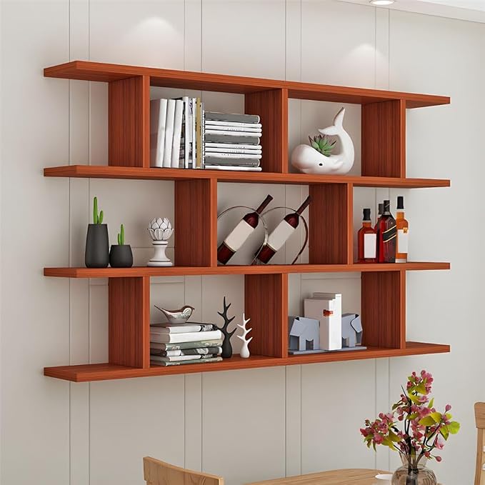 Wall Mounted Floating Shelves Modern Bookcase Storage Shelf Open Hanging Wall Shelves Bookshelf for Home Deco LivingRoom Bedroom Study Office -Beige 31.5" L x 6" W x 38" H