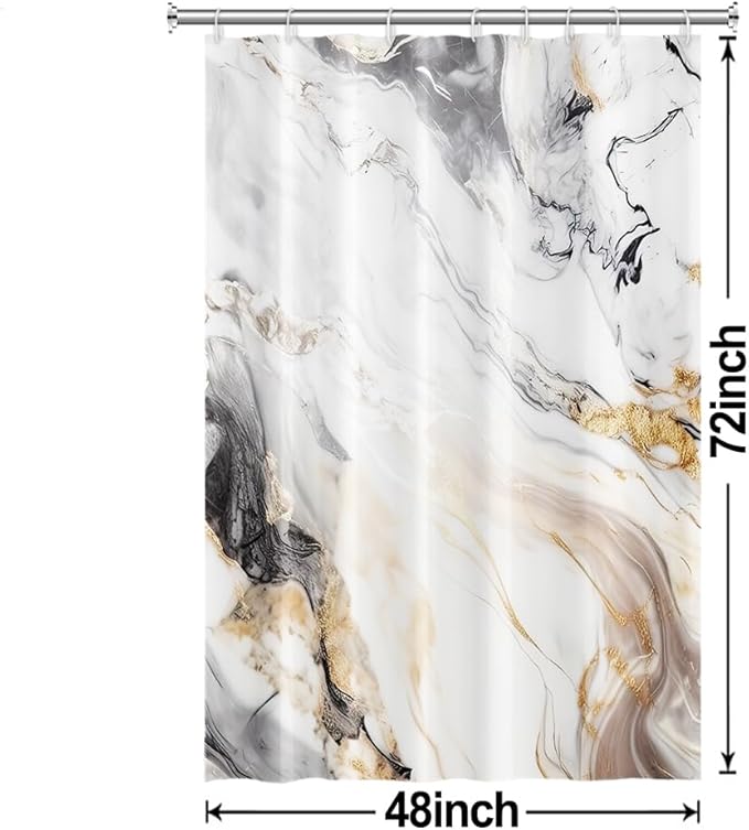 Grey and White Shower Curtain, Modern Grey Marble Shower Curtain for Bathroom Aesthetic Waterproof Shower Curtain Set with Hooks, 48x72 Inch