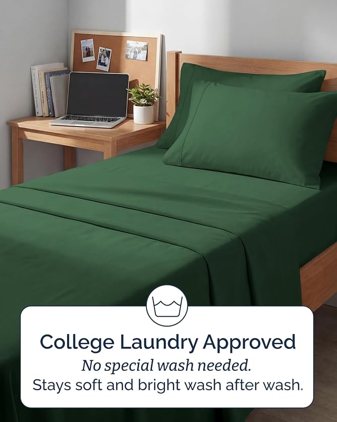 Extra Deep Twin XL Sheet Set - 4 Piece College Dorm Bed Sheets Set with Extra Deep Pockets - Ultra-Soft, Comfy & Breathable Bedding for Women, Men, Kids & Teens - Wrinkle & Fade Free - Emerald Green