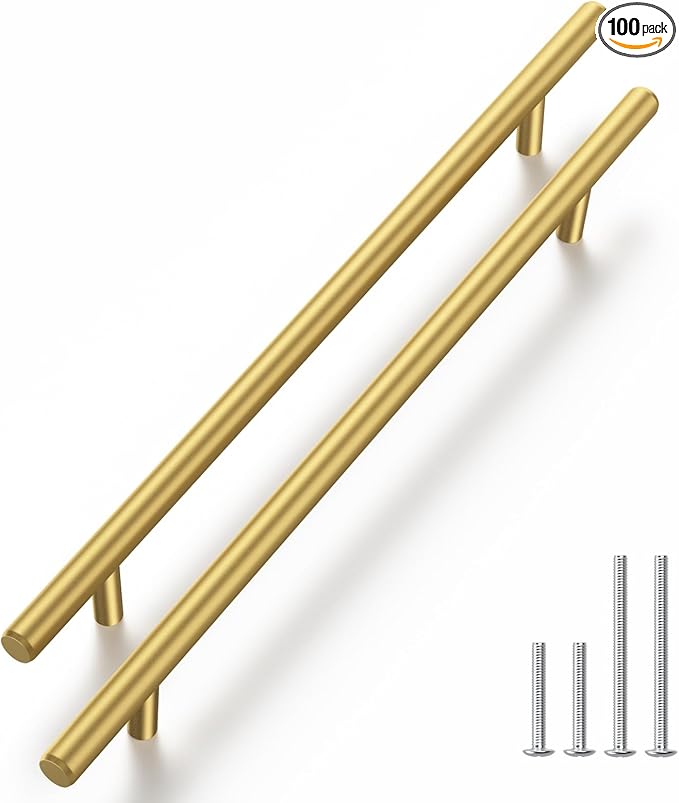 Haliwu 100 Pack Cabinet Handles Brass Gold Cabinet Pulls 8-4/5 Inch Hole Center Drawer Pulls Modern Bar Dresser Handles for Bathroom Kitchen Bedroom