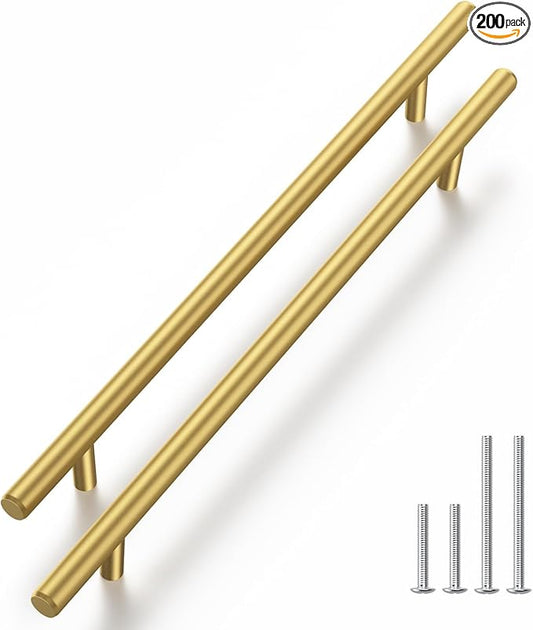 Haliwu 200 Pack Cabinet Handles Brass Gold Cabinet Pulls 8-4/5 Inch Hole Center Drawer Pulls Modern Bar Dresser Handles for Bathroom Kitchen Bedroom