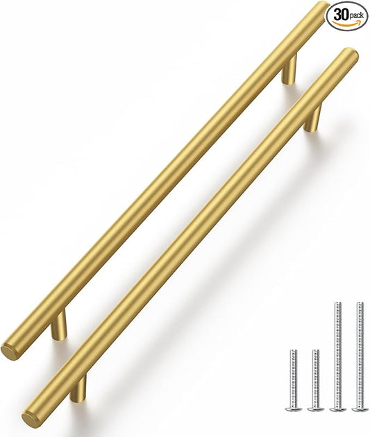 Haliwu 30 Pack Cabinet Handles Brass Gold Cabinet Pulls 8-4/5 Inch Hole Center Drawer Pulls Modern Bar Dresser Handles for Bathroom Kitchen Bedroom