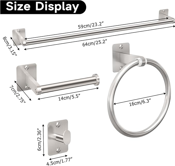 KLJKPA 8 Pieces Bathroom Hardware Set, 24 inch Towel Bar, Brushed Nickel Bathroom Accessories Set, Towel Racks for Bathroom, Robe Towel Hooks, Toilet Paper Holder Wall Mounted