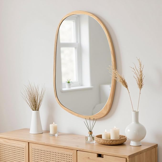 sawsile Irregular Wall Mirror,Nature Wood Asymmetrical 20X30” Modern Vanity Farmhouse Organic Mirror for Bathroom,Bedroom,Living Room,Washroom