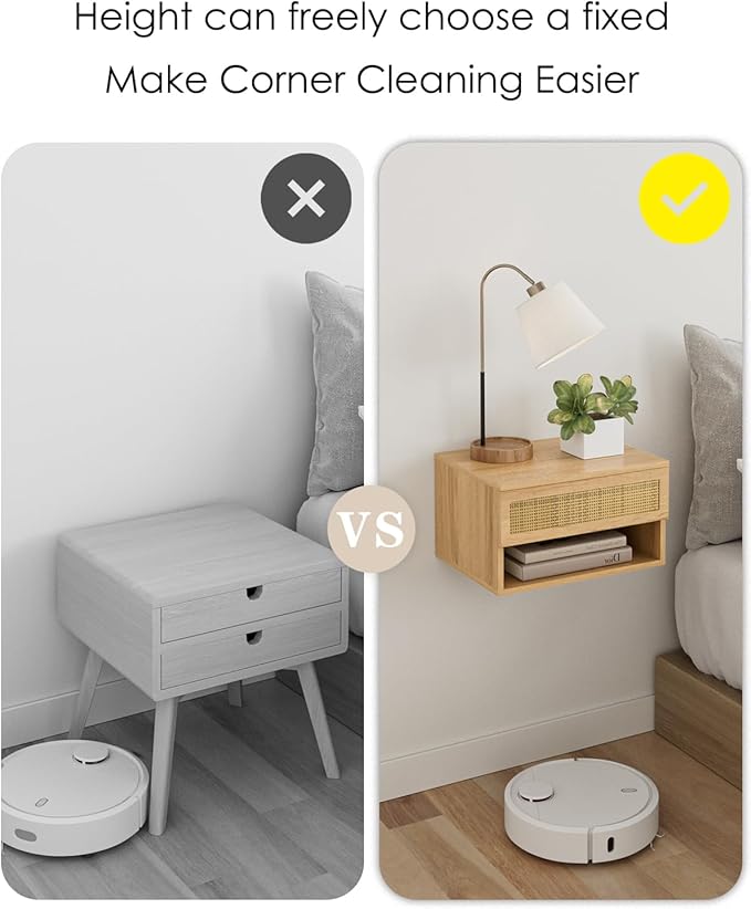 Floating Nightstand, Small Modern Floating Nightstand with Drawer, Floating Shelves for Bedroom, Bathroom (Oak Rattan)