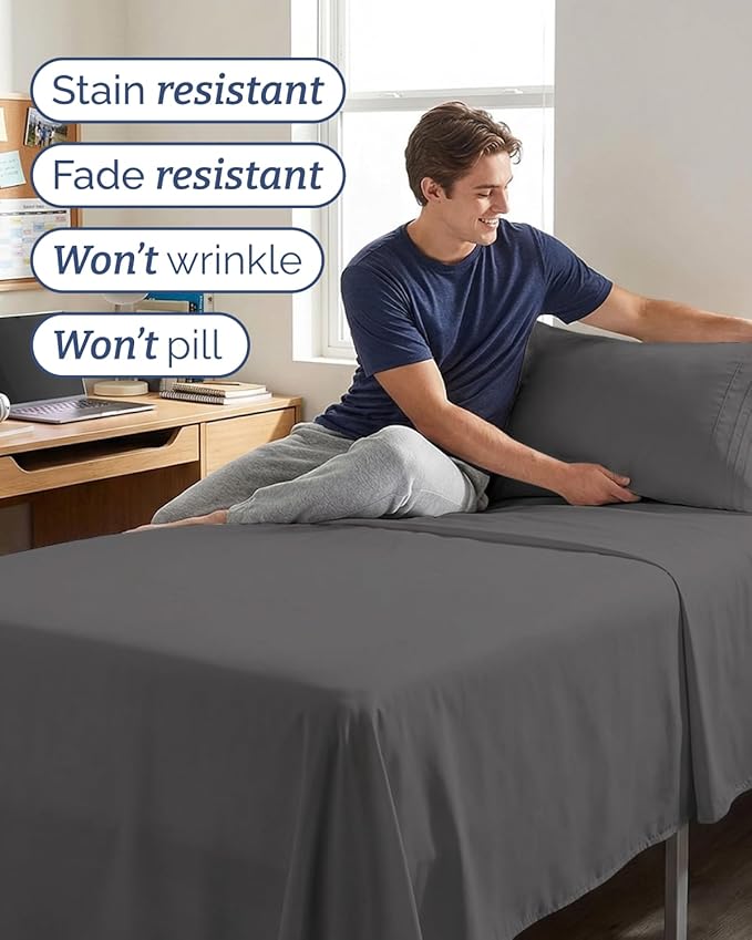 Twin XL Size 3 Piece Sheet Set - Comfy Breathable & Cooling Sheets - Hotel Luxury Bed Sheets for Women & Men - Deep Pockets, Easy-Fit, Soft and Wrinkle Free Sheets - Dark Grey Oeko-Tex Bed Sheet Set