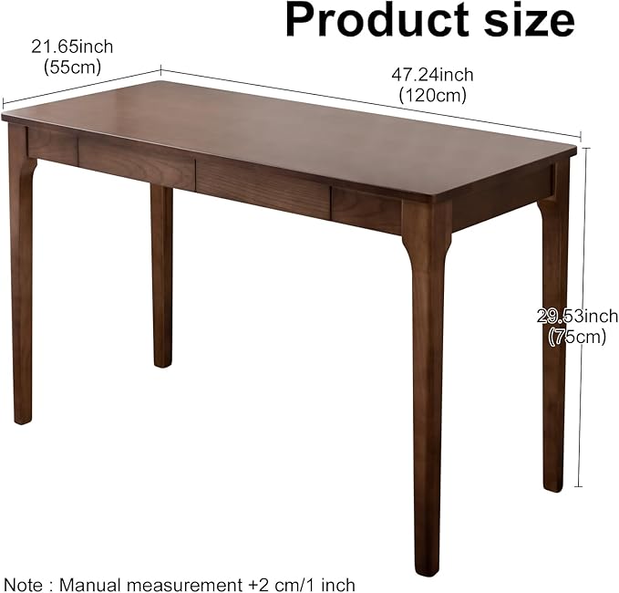 Solid Wood Desk with Drawers, Home Office Desk for Small Spaces, Gaming Work Study Desk, Student PC Desk for Bedroom, Easy to Assemble (Walnut Color, 47.2 inch)