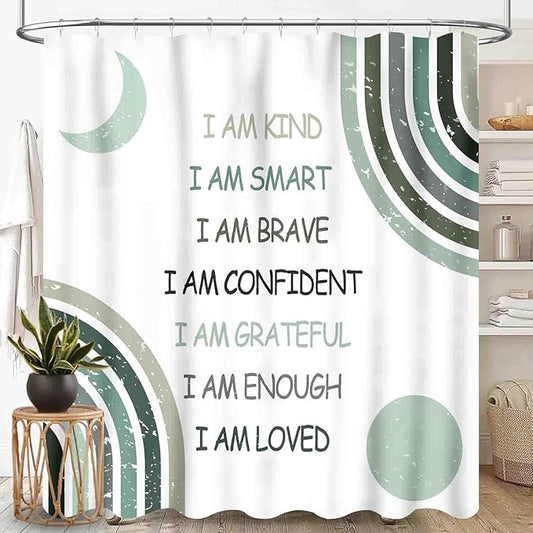 Rainbow Shower Curtain, Watercolor Rainbow Cartoon Abstract Circle Polka Dots Splashes Sage Green Cute for Girls Baby Kids Waterproof Fabric Bathroom Shower Curtain Set with Hooks, 72"x72" Inch