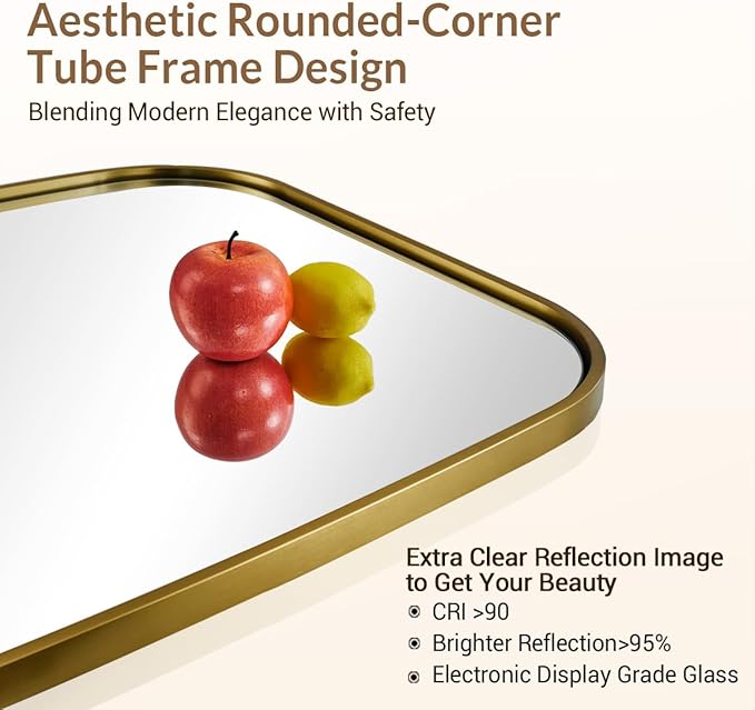 ANDY STAR Brushed Gold Oval Bathroom Mirror, 24x36 Inch Brass Oblong Mirrors for Wall, Modern Vanity Mirror in Stainless Steel Metal Tube Frame, Wall Mount Horizontal or Vertical