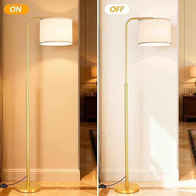 Floor Lamp for Living Room and Bedroom - Modern Standing Lamps Tall with Dimmable LED Bulb and Remote Control - Black Stand Arc Light With Shade for Reading Home Decor Corner and office（Gold）