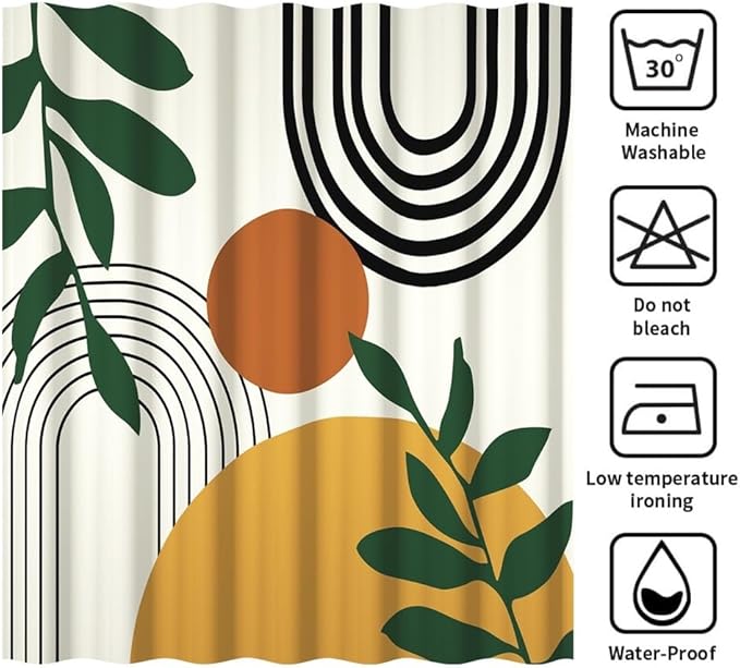 Boho Mid Century Shower Curtains for Bathroom Abstract Minimalist Bathroom Set Decor Stripes Palm Leaves Chic Aesthetic Bathtub Curtains Washable Waterproof Polyester Fabric with Hooks 48x72 Inch