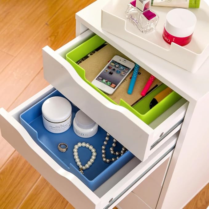 Letter-Size Tray, Desk Drawer Organizer, A4 Plastic Paper Tray for Office, School, Home Storage, and Storage Containers for Gift Wrap, and Crafts (Blue)