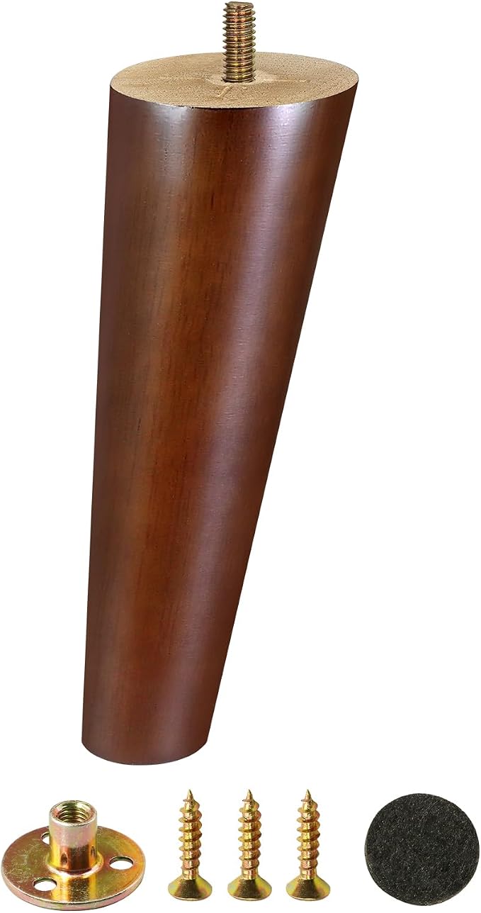 FoDau770 Brown Rubber Wood Furniture Legs 8 Inches, 5/16" UNC Slant Tapered Wood Feet Mid Century Sofa Legs, Wooden Furniture Feet Replacement Parts for Cabinet Couch Dresser Chair Ottoman Table