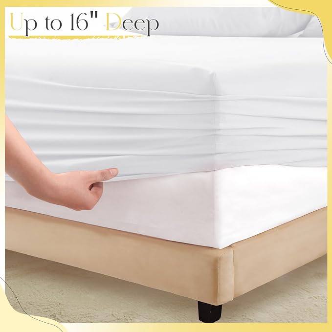 Horbaunal White Ruffle Sheets Twin Size 4 Piece, Fits 16" Deep Mattress, Microfiber White Twin Sheets with 1 Ruffled Pillowcases, Shabby Chic Bed Sheet Set