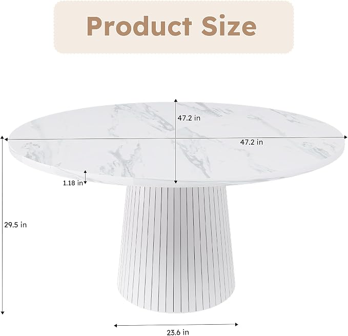 42" Round Dining Table for 4-6,White Faux Marble Dining Room Table,Modern Kitchen Table with Cross Legs for Dining Room Kitchen