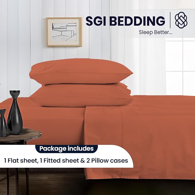 SGI bedding 100% Egyptian Cotton Sheets Twin XL Size – 600 Thread Count Sheets Set, Soft, Cooling, 15" Deep Pocket, Luxury Hotel Bedding, Breathable, Durable - Terracotta