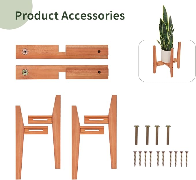 Wooden Adjustable Plant Stand, Mid Century Modern Metal Plant Holder for Indoor & Outdoor, Fits 8 to 15 Inch Planters, Heavy Duty Flower Pot Stand for Living Room, Corner, Patio (Brown,Pot & Plant Not Included)