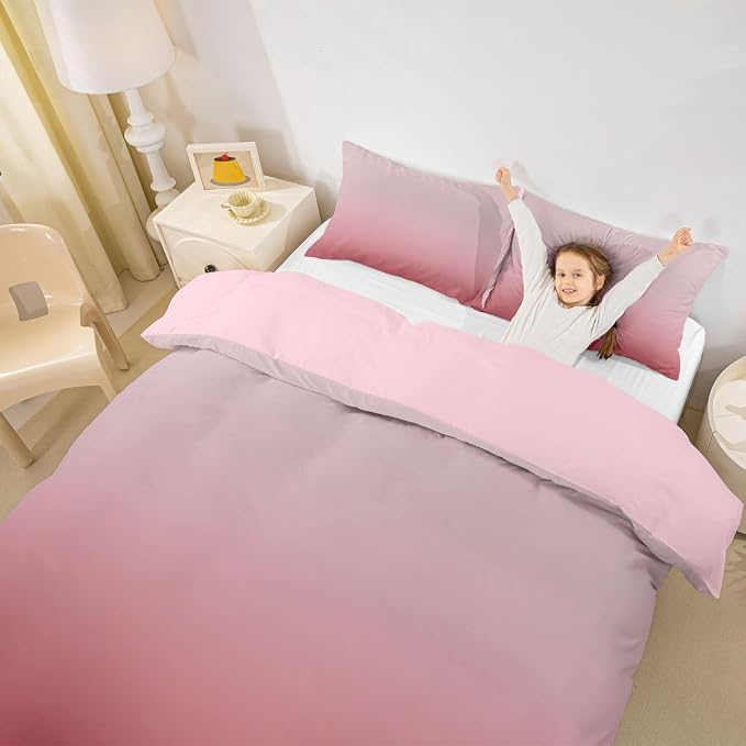 Erosebridal Ombre Blush Pink Comforter Cover Queen Girly Pastel Pink Bedding Set for Kids Teens Princess Gradient Bedspread Cover Aesthetic Dreamy Bed Set with Zipper