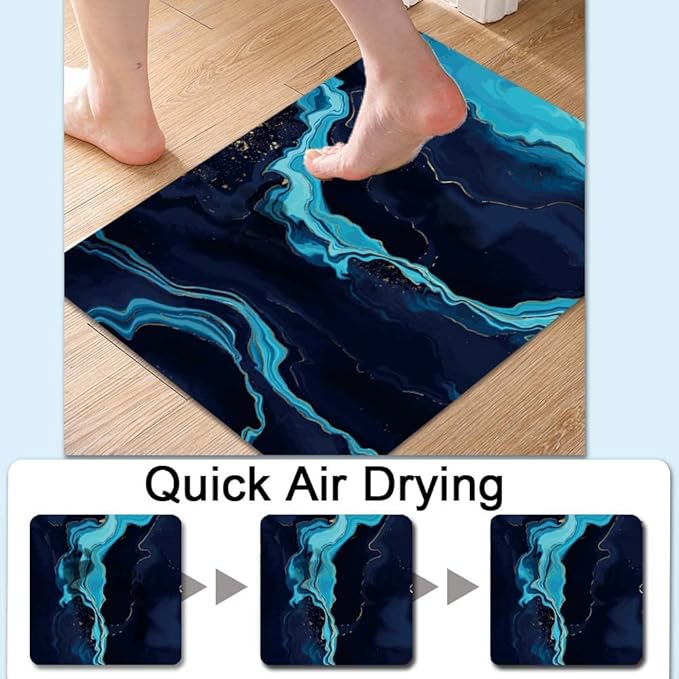 Bath Mat Rug,Deep Blue Gold marbleNon Slip Quick Dry Super Absorbent Thin Bathroom Rugs Fit Under Door-Easy to Clean Bathroom Floor Mats-Shower Rug for Shower Sink Bathtub(16" x 24"in)