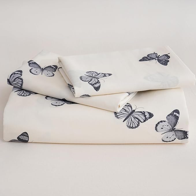 Butterfly Duvet Cover Set King Size 100% Cotton Duvet Cover 3 Pcs Cute Butterfly Printed Comforter Cover with Zipper Closure Soft and Lightweight Cotton Duvet Cover