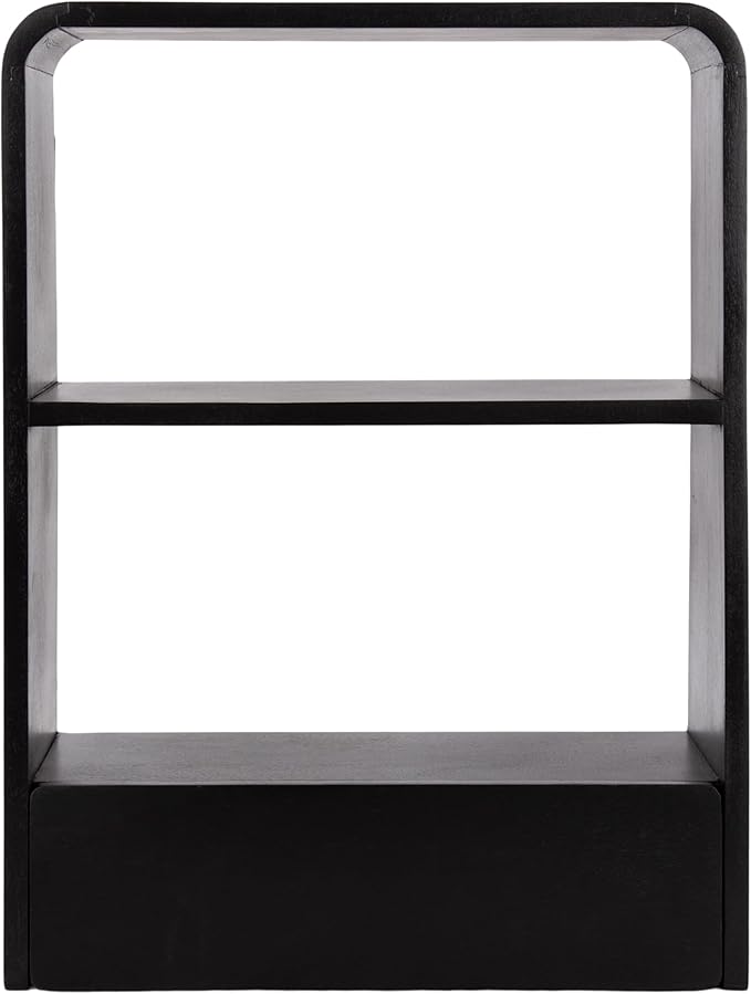 Kate and Laurel Kato Modern Wall Shelf with Drawer; 18 x 24; Black; Decorative Over The Toilet Shelf for Use as Bathroom Storage or Living Room Display Shelf