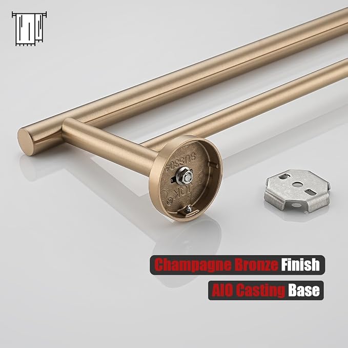 JQK Double Towel Bar Champagne Bronze, 20.5 Inch 304 Stainless Steel Thicken 0.8mm Towel Rack Bathroom, Towel Holder Wall Mount, Useable Length 18 Inch, TB100L18-CB