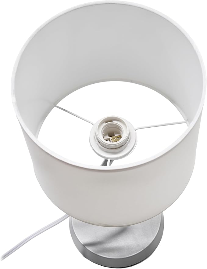 Simple Designs LT1172-SLV 17.13" Metal and Modern Abstract Table Lamp with Drum Fabric Shade, Bedroom, Office, Living Room, Dorm, Side Table, Silver