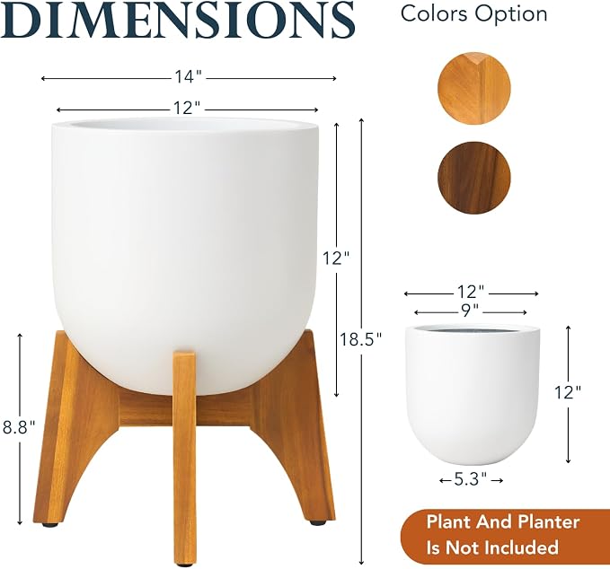 KUTE NEST 8.8" H x 14" W Acacia Solid Wood Plant Stand, Mid Century Plant Holder for Outdoor & Indoor Use, Ideal for Corso & Arco Planter, Golden Finish for Modern Home (Golden Teak, Low - Small)