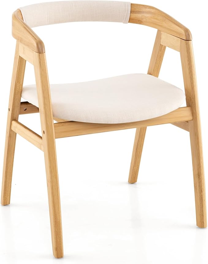 GOFLAME Bamboo Accent Chair, Mid-Century Modern Armchair with Curved Backrest & Seat Cushion, Upholstered Reading Chair, Leisure Chair for Living Room, Bedroom, Study, Natural