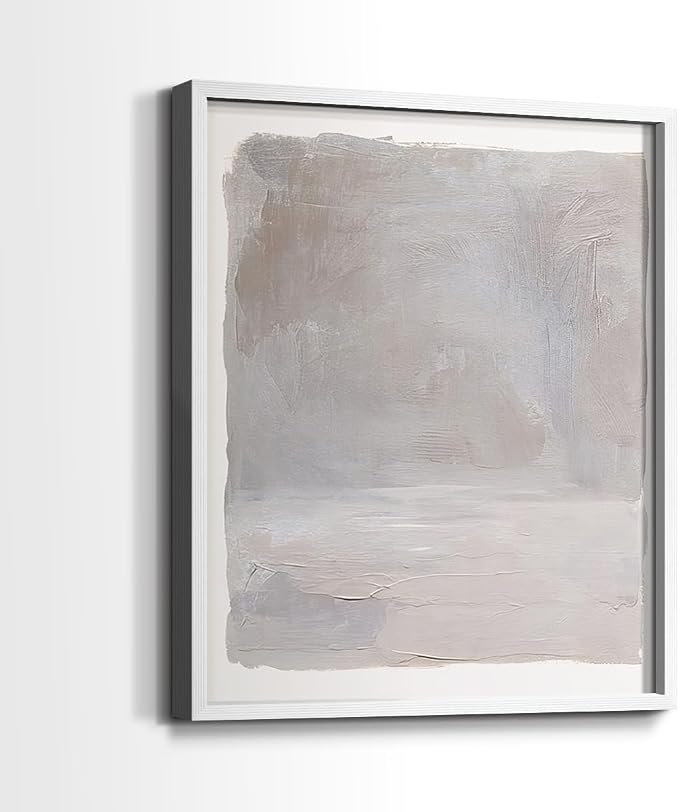 Renditions Gallery Set of 2 Peel & Stick Framed Prints, Watercolor Abstract Wall Art, Neutral Tones Textured Brushstrokes Wall Decor, Re-Stickable - Ready to Hang - 11"x14" - White Frame LT588