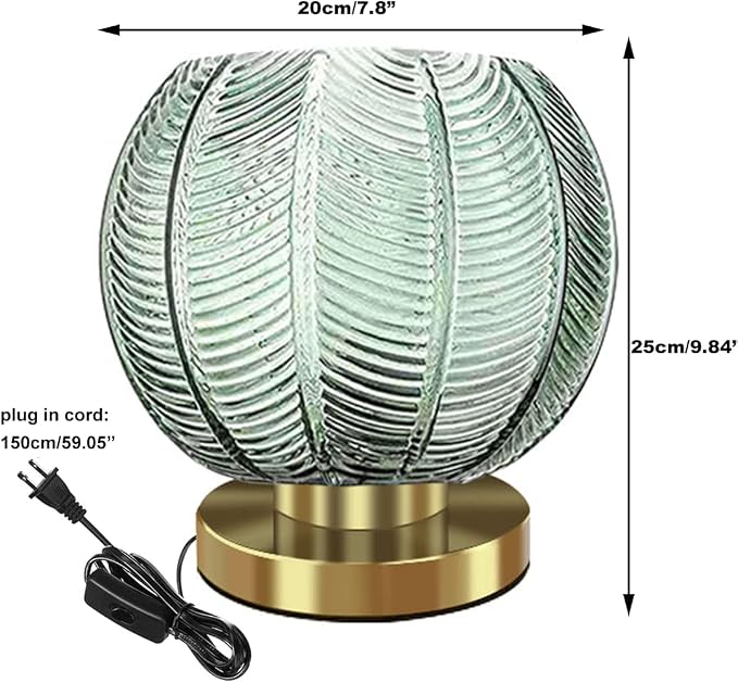 mid Century Modern Table lamp Gold Desk lamp with Green Ribbed Glass Shade Bedside Table lamp Art Deco lamp Small Table lamp for Bedroom Living Room Office