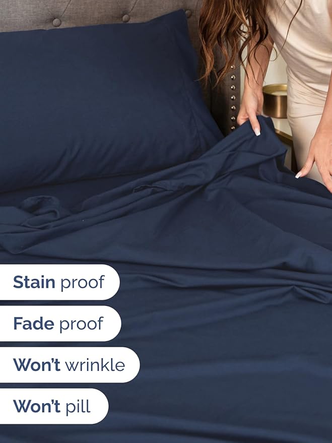 Extra Deep King Sheet Set - 6 Piece Breathable and Cooling Sheets - Hotel Luxury Bedding for Women, Men, Kids & Teens - Easy Secure Fit - Soft, Wrinkle Free and Comfy - Extra Deep Pockets - Navy Blue