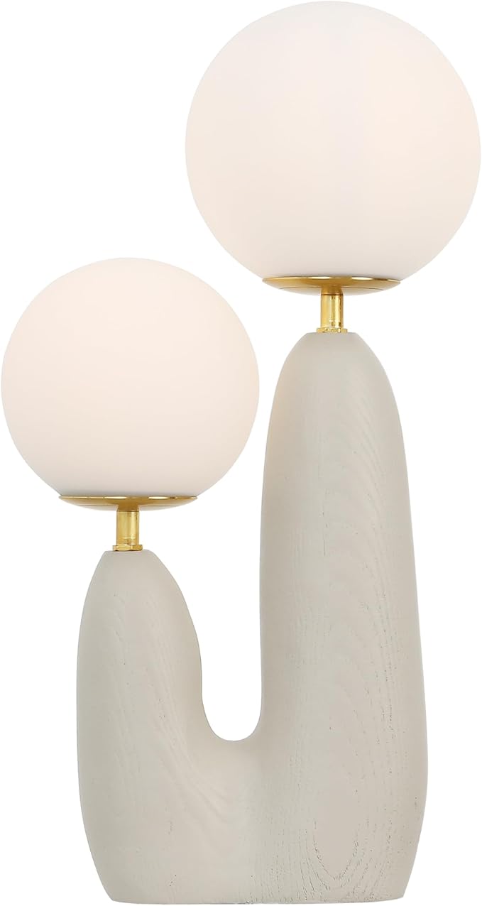 JONATHAN Y JYL4065C Oda 17.75" 2-Light Modern Bohemian Resin/Iron/Frosted Glass Danish Cactus LED Table Lamp for Bedroom, Living Room, Office, College, Nightstands and Coffee Table, Almond/Brass Gold