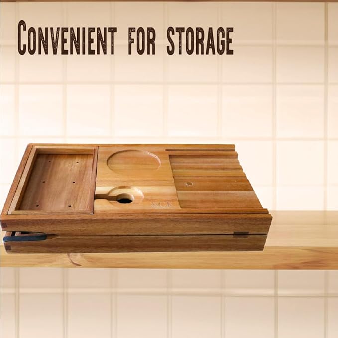 XcE Foldable Acacia Wood Bathtub Caddy Tray - Expandable to 40 Inches with Non-Slip Pads for Couples Luxury Bath