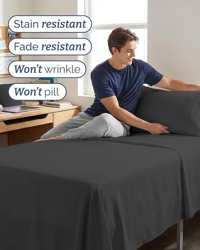 Twin XL Size 3 Piece Sheet Set - Comfy Breathable & Cooling Sheets - Hotel Luxury Bed Sheets for Women & Men - Deep Pockets, Easy-Fit, Soft and Wrinkle Free Sheets - Charcoal Oeko-Tex Bed Sheet Set