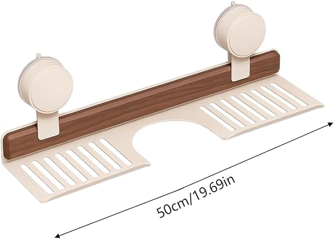 Walnut Bathroom Suction Cup Shelf - Wall Mounted Sink Shelf Over Faucet for Bathroom & Kitchen, Removable Suction Cup Sink Over Faucet Organizer, Floating Storage Countertop Shelves (White_60CM)