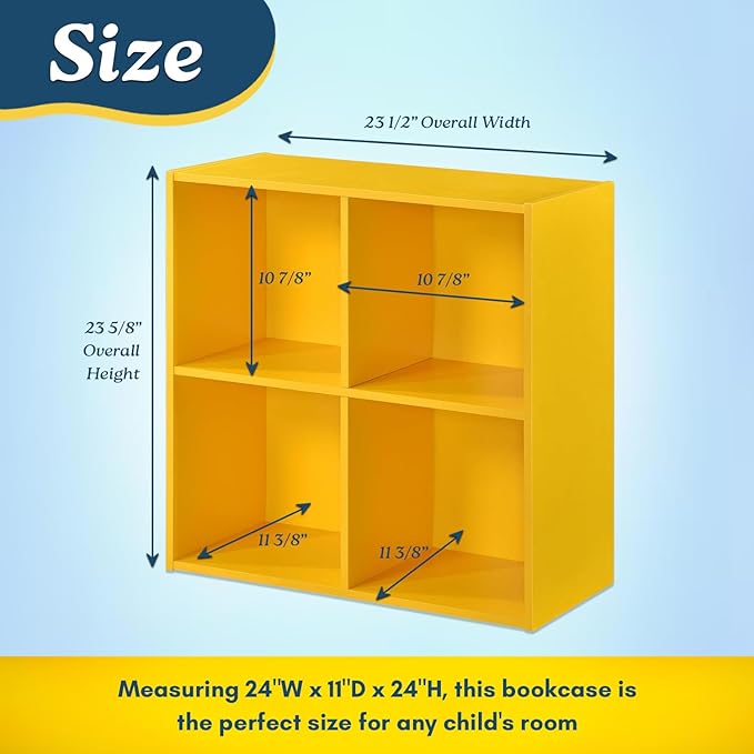 Kings Brand Furniture - George 4-Cube Storage Organizer, 2-Tier Bookcase with Wood Shelves for Living Room, Bedroom, Nursery, or Home Office (1, Yellow)