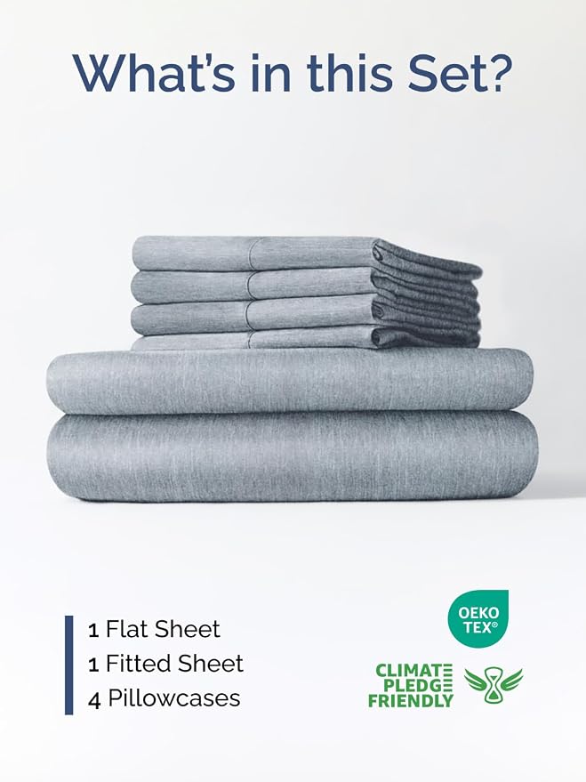 Extra Deep King Sheet Set - 6 Piece Breathable and Cooling Sheets - Hotel Luxury Bedding for Women, Men, Kids & Teens - Easy & Secure Fit - Soft and Wrinkle Free - Extra Deep Pockets - Heathered Blue